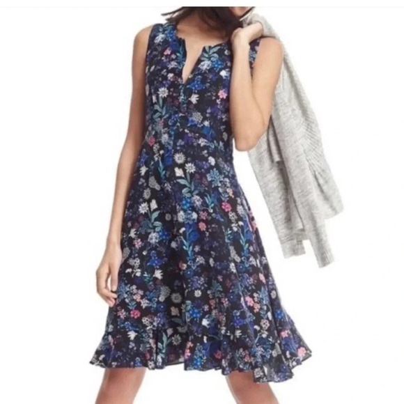 Rebecca Taylor Alice Floral A Line Summer Dress Black Multicolor Size 10 Silk - Picture 1 of 11